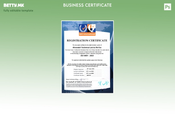 модерен стил Ирска Ривендел Технички сертификат за регистрација Шаблон за Word и